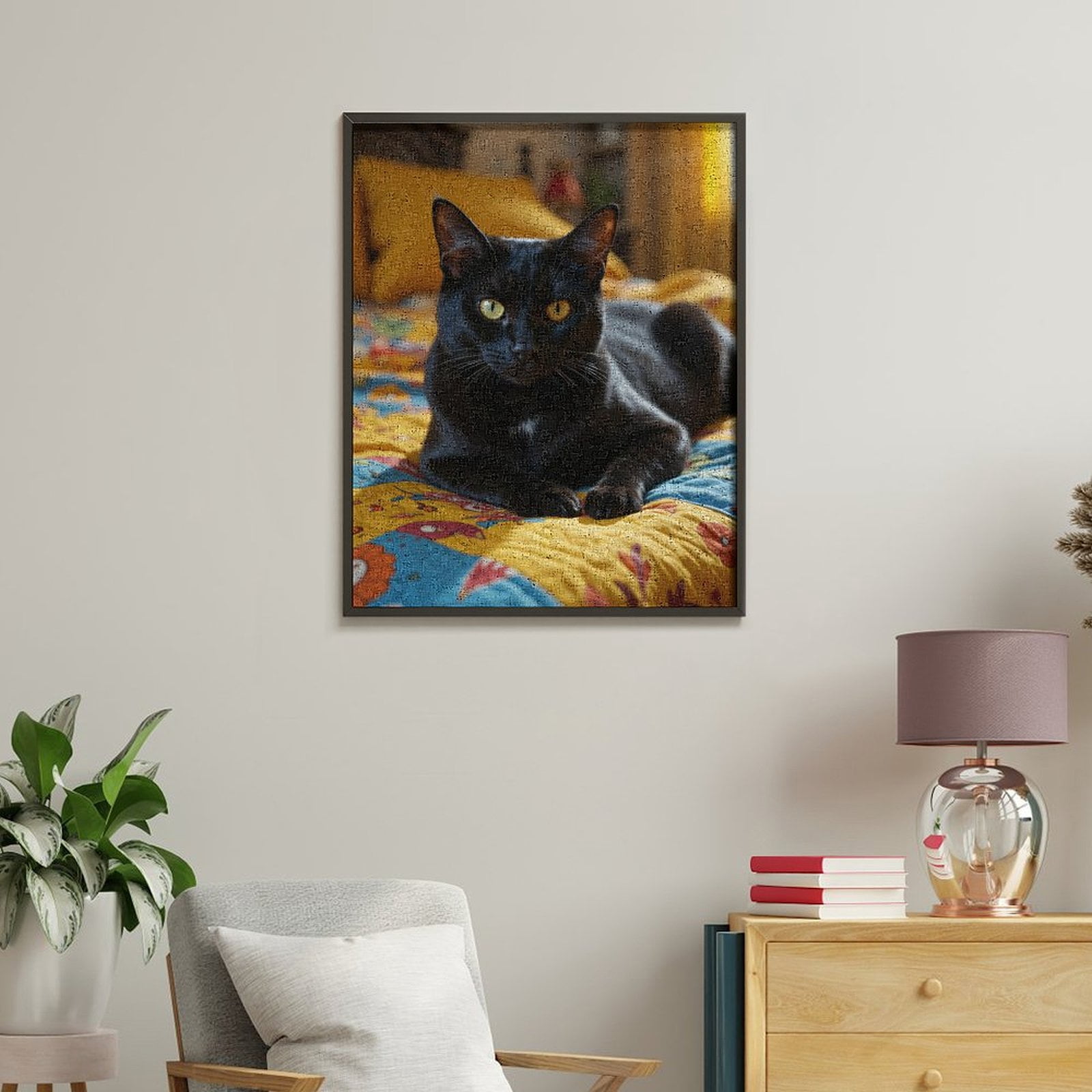 Paint by Numbers Kit for Adults, Black Cat Colorful Bed Quilt Paint by Numbers, Easy Paint by Numbers Kit for Adults Beginner, DIY Adult Paint by Number Kits on Canvas, Home Decor