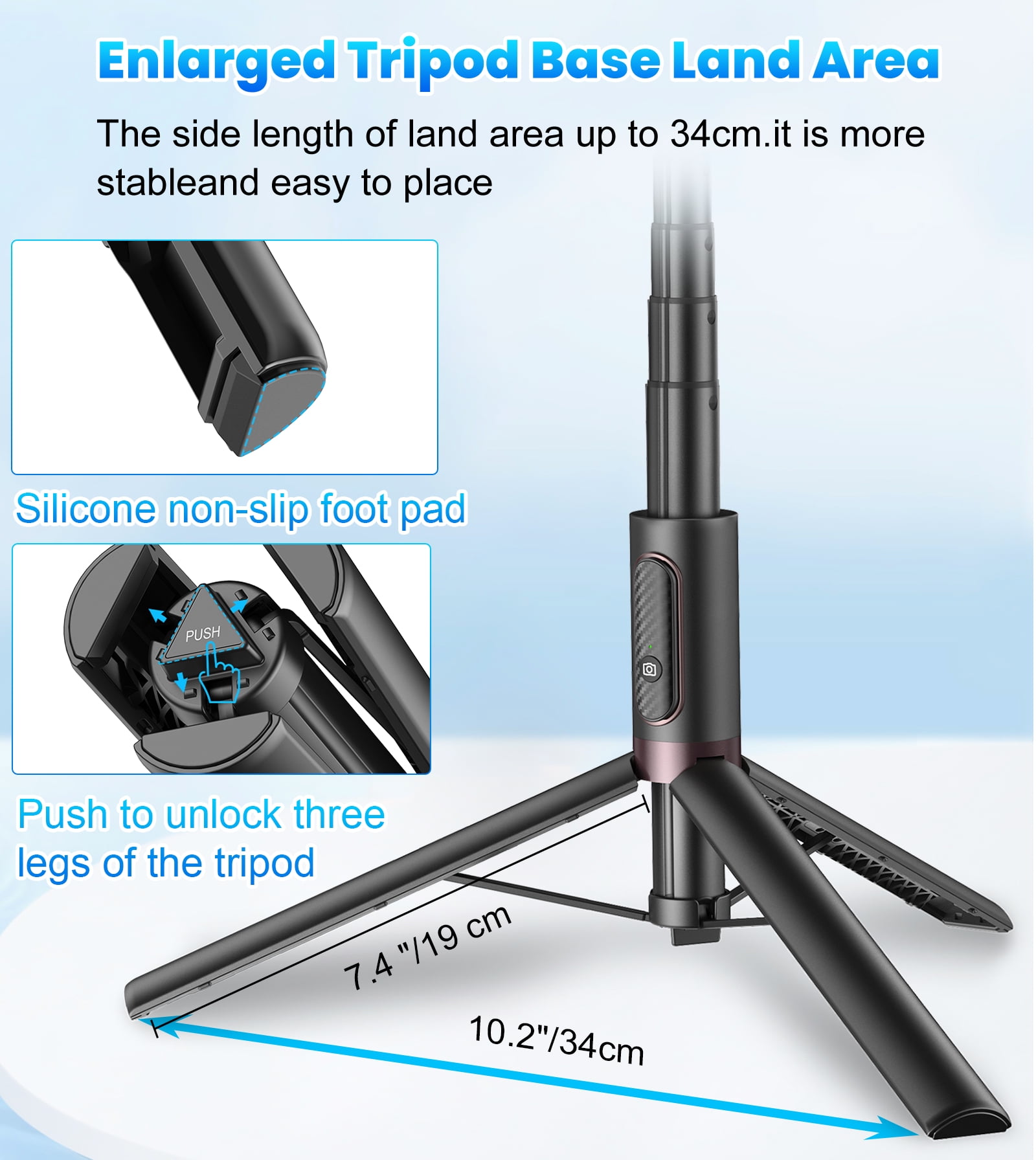 TONEOF 67" Phone Selfie Stick Tripod Stand All-in-1Portable with Integrated Wireless Remote for iPhone/Android(Black)