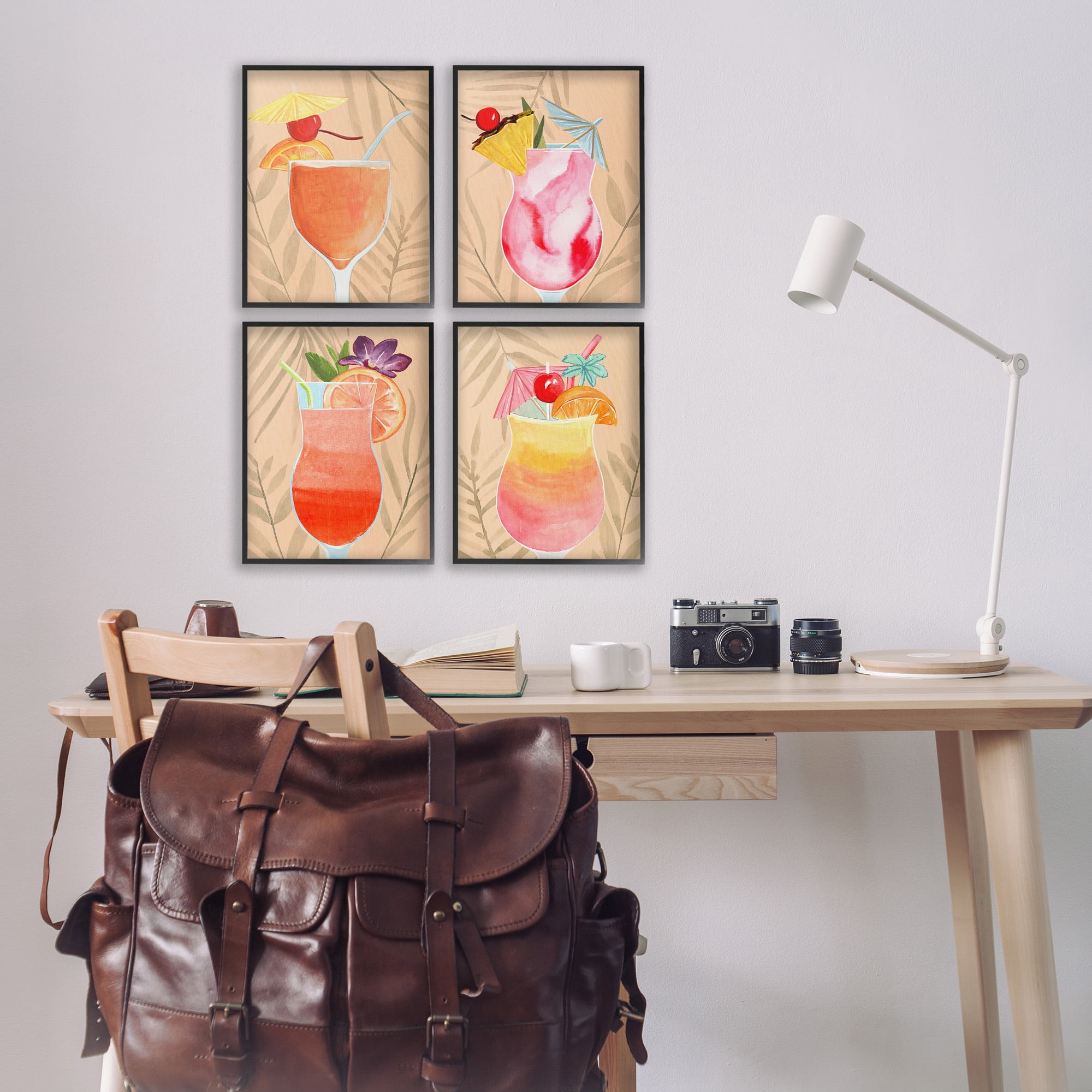 Stupell Industries Tropical Fruit Cocktails Food & Beverage Painting Black Framed Art Print Wall Art, 11 x 14, Set of 4