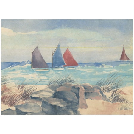 Beach Scene Wallpaper Border Prepasted Wallpaper Border - Sandy Beach Sail Boats Sea Nautical Wall Border Retro Design, Roll 15 ft. x 7 in. ()