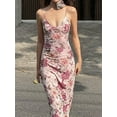 thumbnail image 6 of Suagox Women's Floral Print Cami Dress V-Neck Spaghetti Strap Backless Slim Long Dress with 3D Flower Choker, 6 of 10