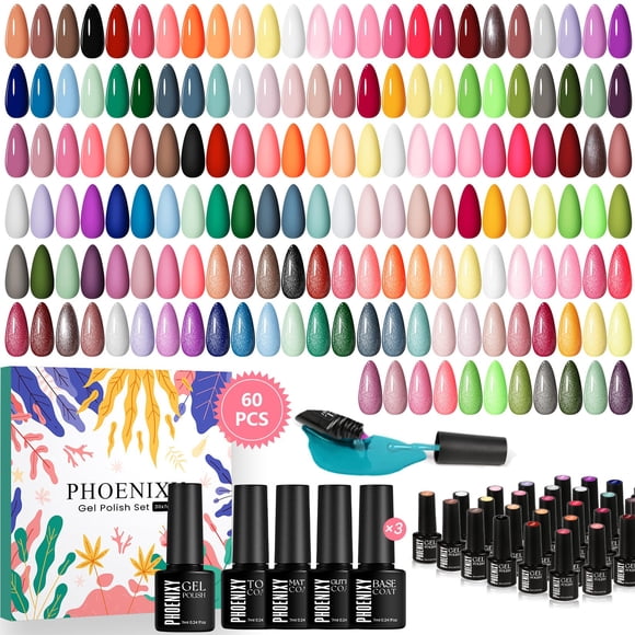 Set de esmalte en gel Phoenixy de 60 piezas, 54 colores, base y top
