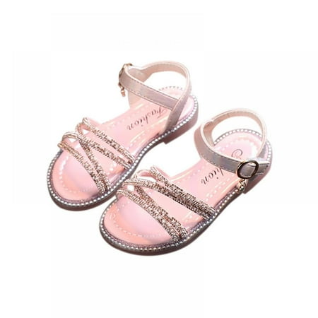 

Girls Sandals Summer Kids Shoes Fashion Diamond-Studded Shiny Design Light Soft Flats Toddler Baby Girls Open-Toe Flat Sandals