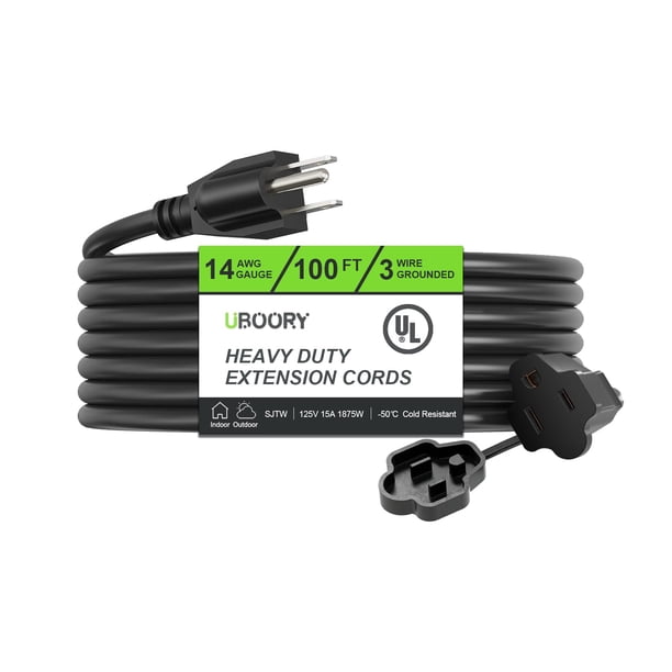 Cable de extensión UBOORY, impermeable, 100 pies, 14 AWG, SJTW, 3 puntas