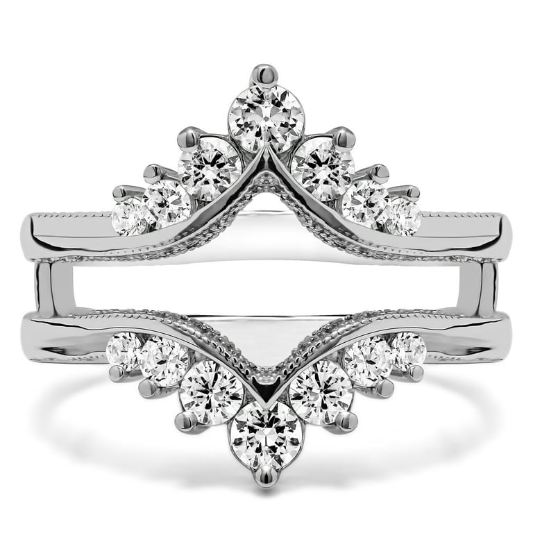 0.74 Ct. Chevron Vintage Ring Guard with Millgrained Edges and Filigree Cut  Out