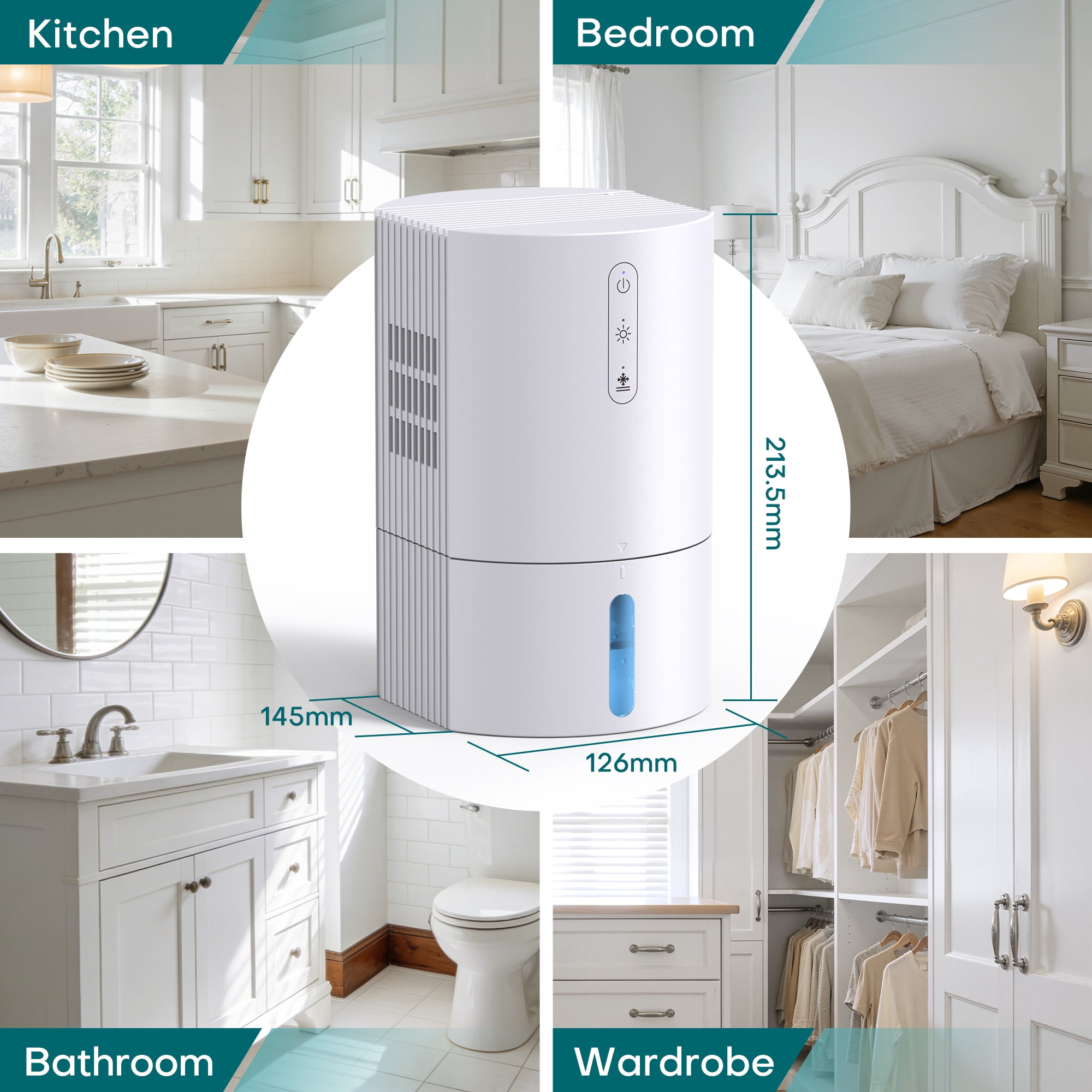 ALROCKET Dehumidifier,35OZ Water Tank with Auto Defrost,320 sq.ft,LED Light,White