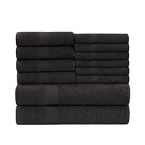 Premium Classic Ultra-Soft Cotton Assorted 12-Piece Eco-Friendly Towel Set - 27" x 54", 16" x 28", 13" x 13", Black