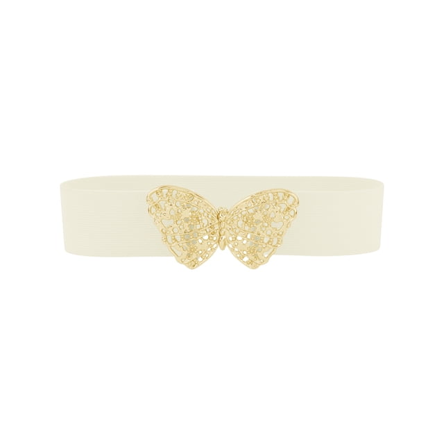 Cinturones elásticos dorados de mariposa para mujer, banda elástica vintage elegante para vestido abrigo 65x5cm/25.6x2.0" crema