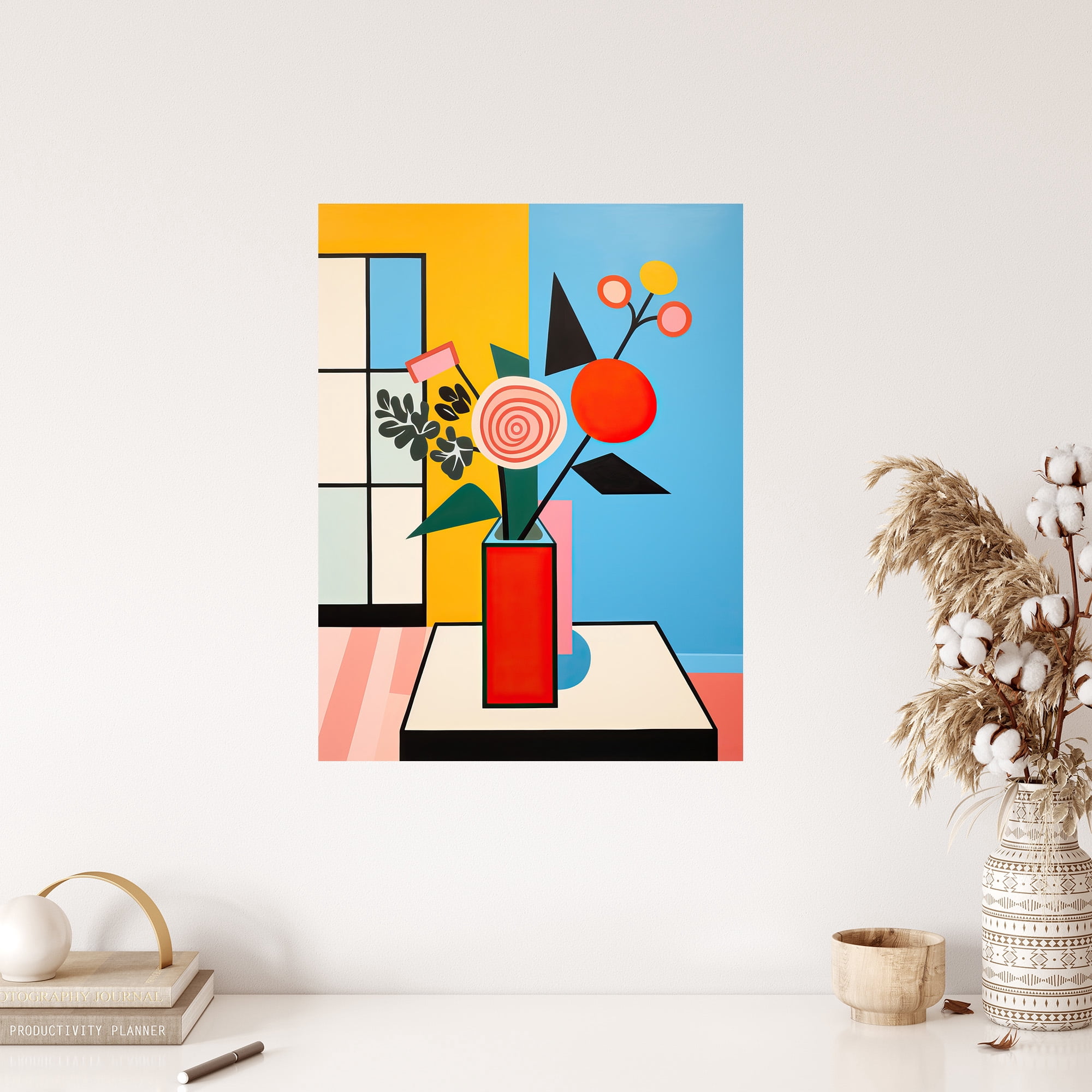 Floral Cubism Pop Art Cubist Vibrant Art Print Framed Poster Wall
