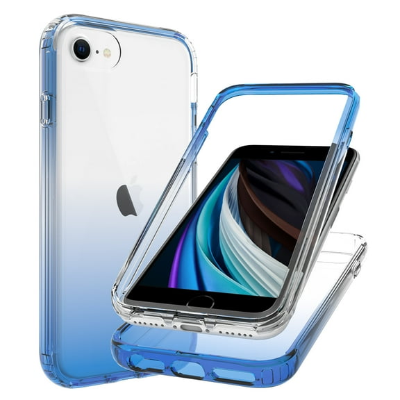 Allytech iPhone SE 2022 Case, iPhone SE 2020 Case, Hybrid TPU Rubber Heavy Duty Protection Anti-yellow Clear Back Cover Case for Apple iPhone SE 2022/2020 / iPhone 8/7 - Blue