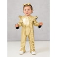 thumbnail image 6 of Hansber Toddler Baby Girls Shiny Coveralls Metallic Bodysuit Long Sleeve Ruffle Jumpsuit with Headband Gold 6-12M, 6 of 7