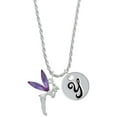 thumbnail image 1 of Delight Jewelry Silvertone Large Fairy with Purple Wings Silvertone Script Initial Disc - Y - Charm Necklace, 20"+3", 1 of 4