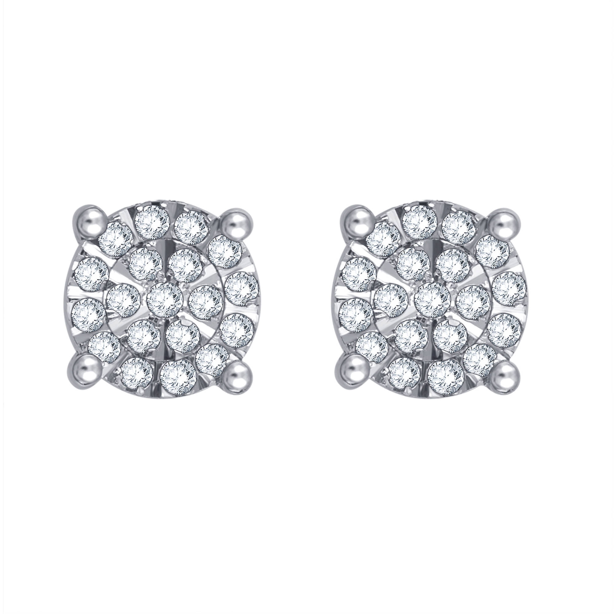 Brilliance. 1/4 ct Diamond Cluster Stud Women's Earrings in Sterling Silver (I-J, I3)