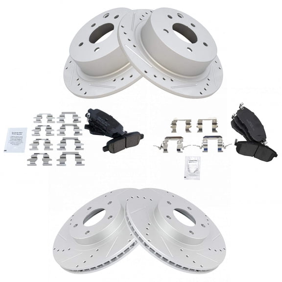 TRQ Front and Rear Performance Brake Pad & Rotor Kit Brake Pads Brake Rotors Set Ceramic Premium G-Coated Fits Select 2002-2006 Nissan Altima