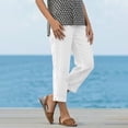 thumbnail image 5 of Fmbrln Linen Pants for Women with Pockets, Elastic Waist Versatile Straight Leg Pants Casual Loose Fit Side Slit Solid Ankle Cropped Pants, 5 of 9