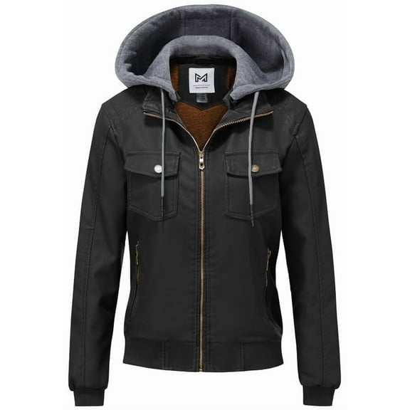 KVE Women's Faux Leather Jacket Waterproof Motorcycle Bomber Jacket Vintage PU Moto Biker Coat Black Large