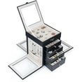 thumbnail image 2 of Kendal Jewelry Box for Women, 5 Layer Leather Jewelry Box with Rotating Design Jewelry Organizer Case for Necklace, Ring, Jewelry LJC06BK, 2 of 9