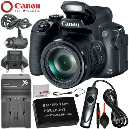 Canon PowerShot SX70 HS Digital Camera with Essential Accessory Bundle –  Includes: Extended Life Replacement Battery (LP-E12) + AC/DC Rapid Home and 