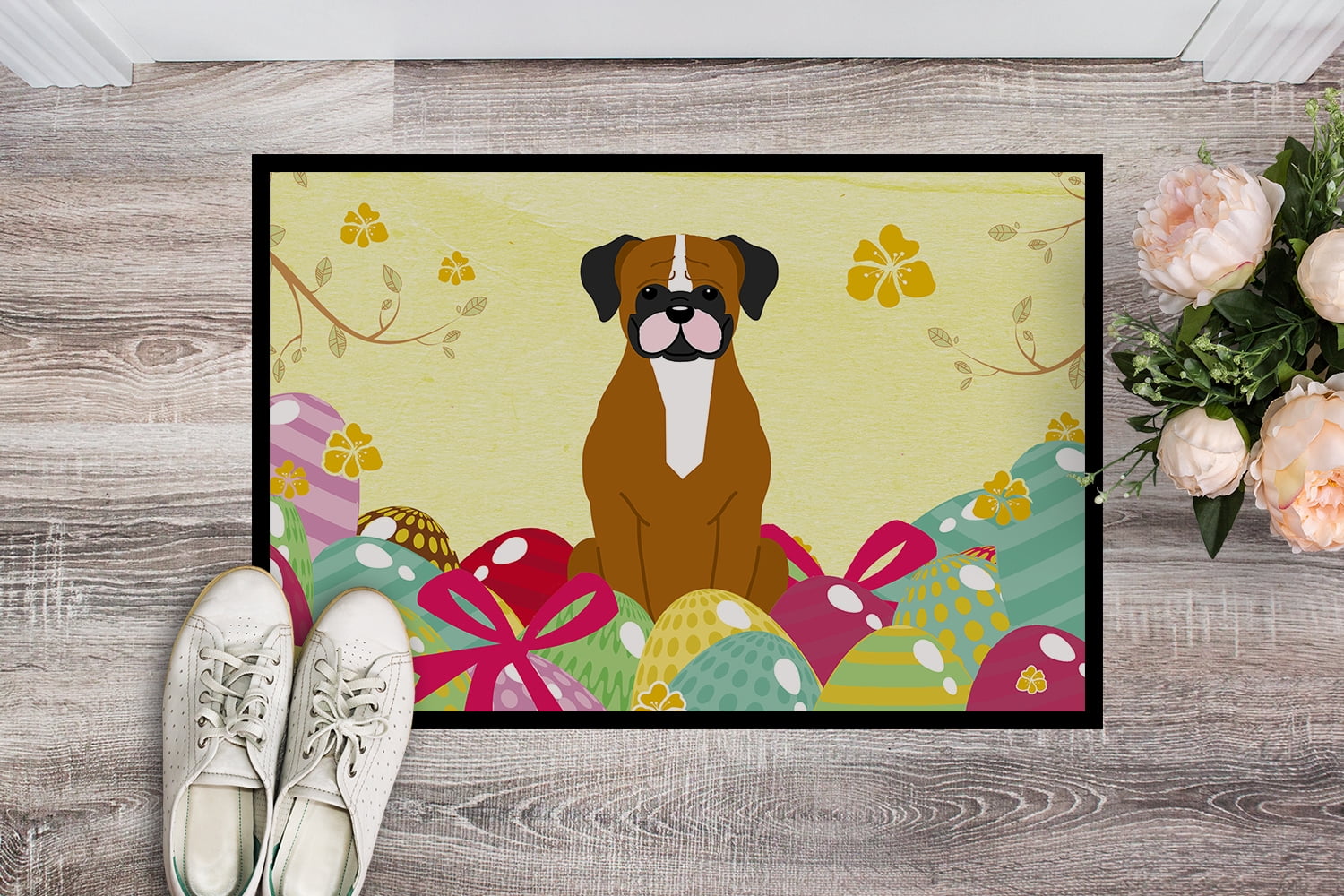 Carolines Treasures BB6116JMAT 24 x 36 in. Easter Eggs Flashy Fawn Boxer Indoor or Outdoor Mat