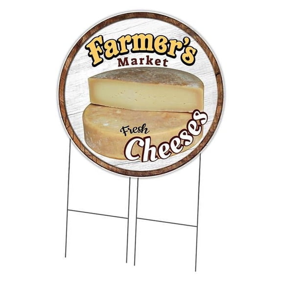 SignMission C-36-CIR-DS-WS- Cheeses 36 in. Double Sided Corrugated Circular Plastic Sign - Farmers Market Cheeses