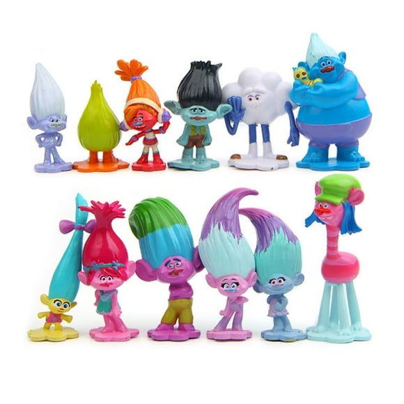 12pcs/lot Trolls Action Figure Poppy Simulation Model Kids Toys Children Gift Solid Doll Ornaments Cake Decoration Color:12pcs