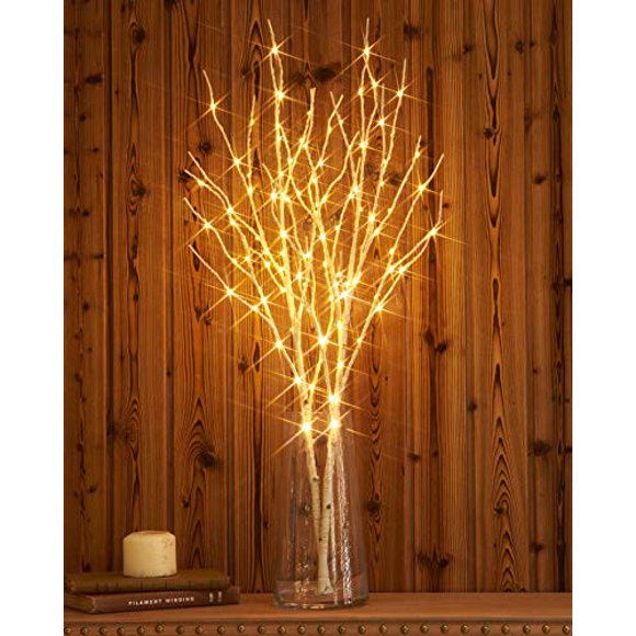 Hairui Lighted Artificial Twig Birch Tree Branch with Fairy Lights 32IN 100 LED Battery Operated Lighted White Willow Branch for Winter Christmas Holi