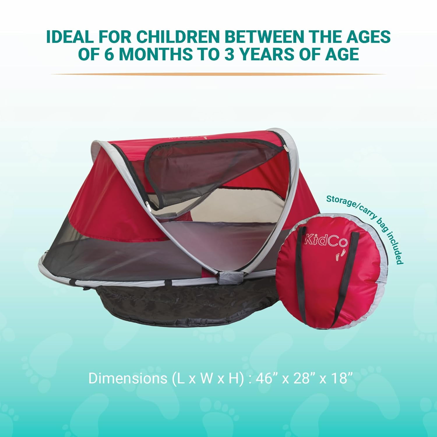 KidCo P3010 - Peapod Portable Foldable Mesh Toddler Travel Tent & Storage Bag, Play Tent, Ages 6 Months - 3 Years (Cranberry)