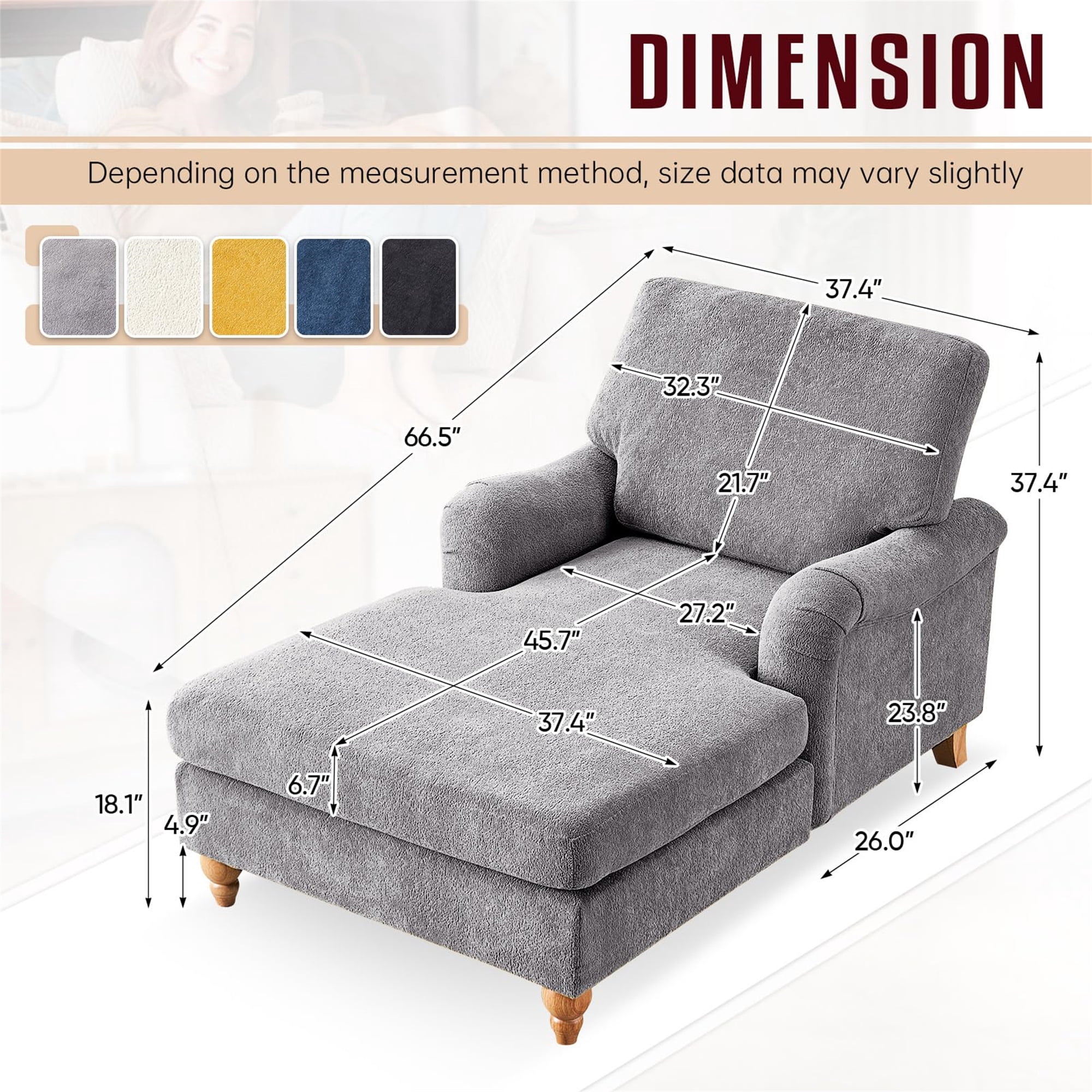Aukfa Modern Oversized Chaise with Adjustable Backrest, Sleeper Chair Sofa Recliner for Living Room, Gray