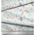 thumbnail image 3 of Soimoi White Heavy Satin Fabric Unicorn & Floral Print Fabric by the Yard 54 Inch Wide, 3 of 3