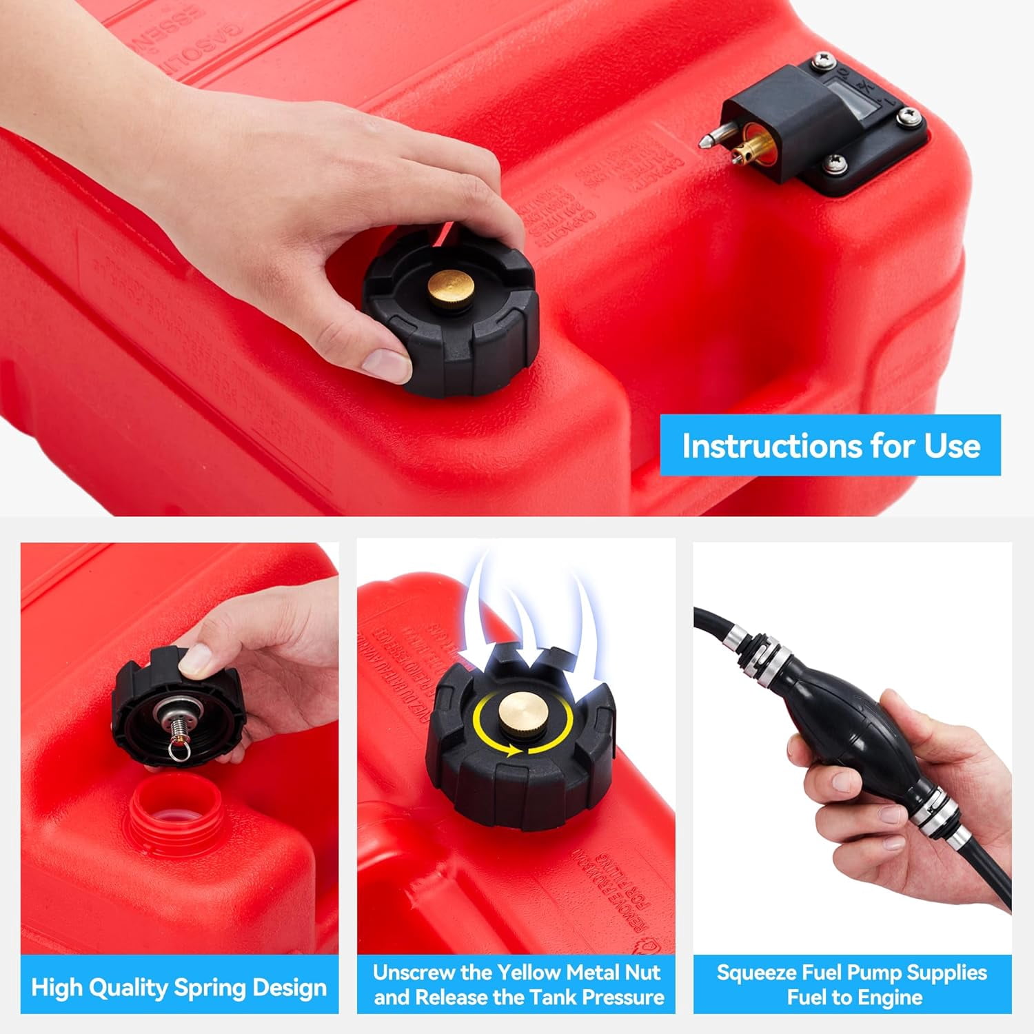 Ladcaser 24L Marine Fuel Tank 6.3 Gallon Marine Portable Tank Outboard Marine Boat Transfer Tank with Line, I-Shaped Handle, Easy to Carry