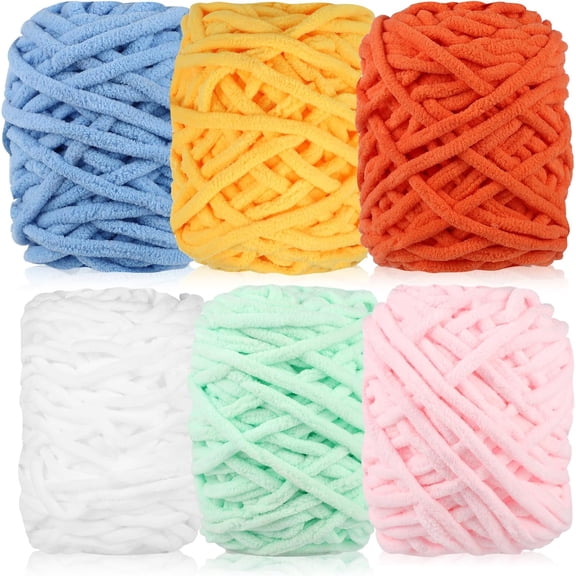 Chenille Fluffy Yarn, Thick Chunky Blanket Yarn for Crocheting Plush Soft for Knitting DIY Easter Basket Stuffers, 6 Pack 100g Each 3.5 oz 55 Yards(Fresh)