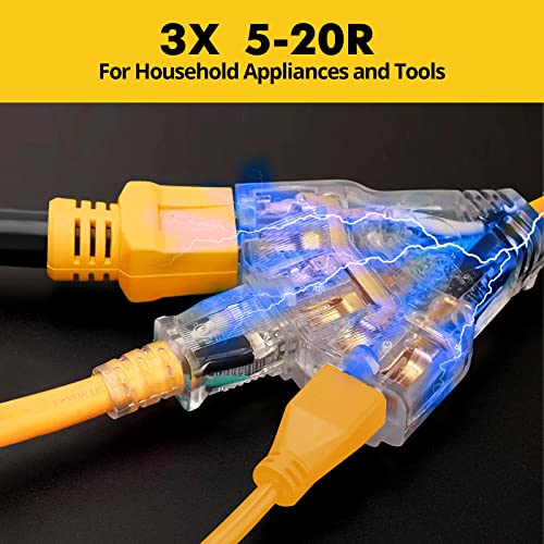 30 Amp to 110 RV Distribution Adapter, 30 Amp to 20 Amp Adapter NEMA TT-30P Male to 3x5-15R/20R Household Outlet Female with LED Power Indicator Light