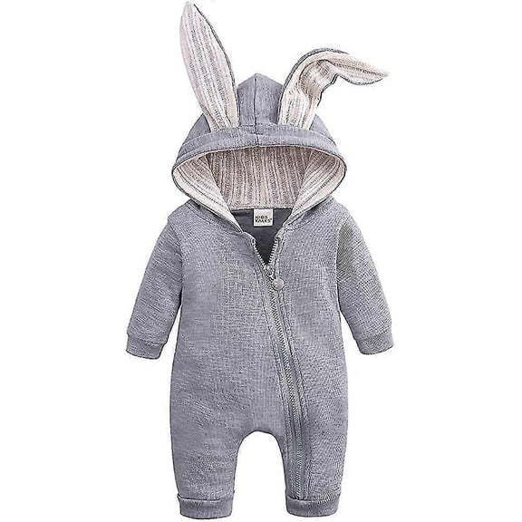Conjuntos cálidos de invierno para bebé recién nacido, lindo mono con capucha y cremallera con orejas de conejo