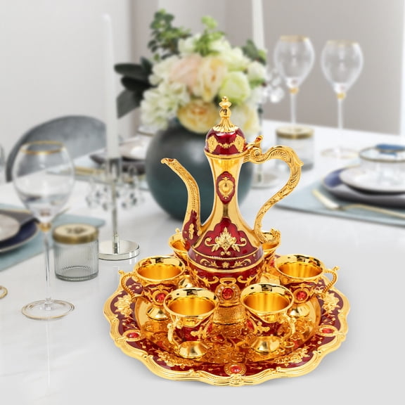 Miumaeov Zinc Alloy Tea Set Chinese Palace Tea Set with 6 Luxury Coffee Cups& Craft Tea Tray