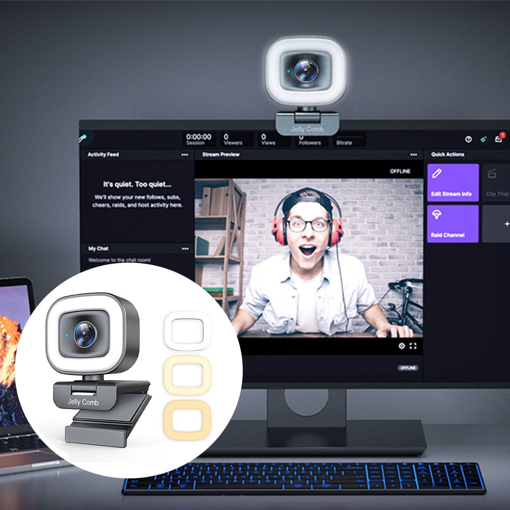 Seenda 1080P Webcam with Microphone,60FPS Webcam with Ring Light for Desktop Laptop Computer Web Camera,USB Plug and Play,Compatible Skype Zoom YouTube ,for Live Streaming,Recording,Gaming