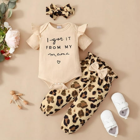 

Synpos Newborn Infant Baby Girl Clothes Outfits Summer Outfits Infant Romper Leopard Print Pants Cute Toddler Girl Clothes Set 12-18 Months