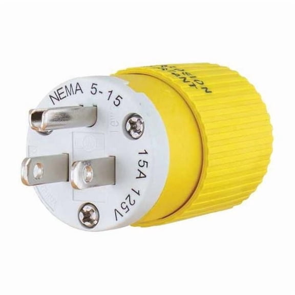 Straight Blade Plug, 5-15P, 15 A, 125V AC, 2 Pole, Screw Terminals, Grounded