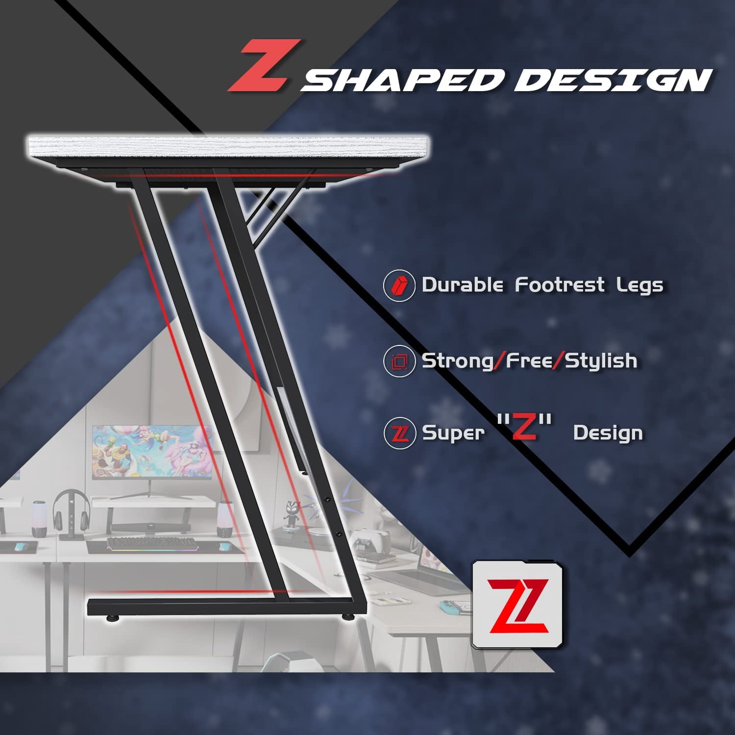 L Shaped Gaming Desk Computer Corner Desk PC Gaming Desk Table with Large Monitor Riser Stand for Home Office Sturdy Writing Workstation (Classical White, 51 Inch)