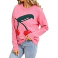 thumbnail image 2 of Chandails Mignons en Tricot Épais pour Femmes Tendance Imprimé 3D Cerise Automne Hiver Chaud Col Rond Tricoté Chandail Rose m, 2 of 10