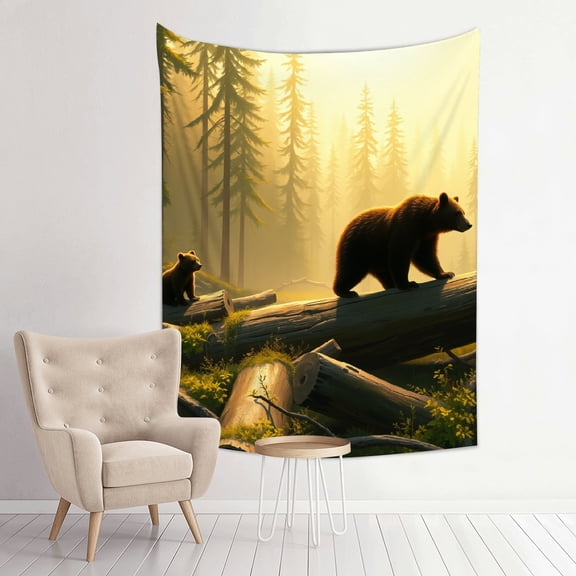 RKSupls Vertical Tapestry Wall Hanging, Forest Brown Bear Woodland Nature Cabin Aesthetic Tapestry Wall Decor for Bedroom, Dorm, Living Room, Apartment, College Dorm Home Decor