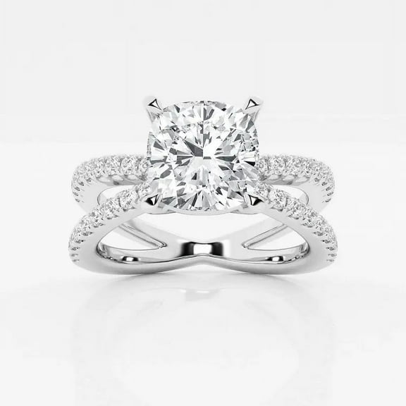 Cloud Jewel Engagement Wedding Criss Cross Ring for Women - 1.7 Ct Cushion Cut Lab Created Diamond Ring - 14K White Gold Plated Prong Setting - Perfect for Proposal, Anniversary, and Birthday Gifts