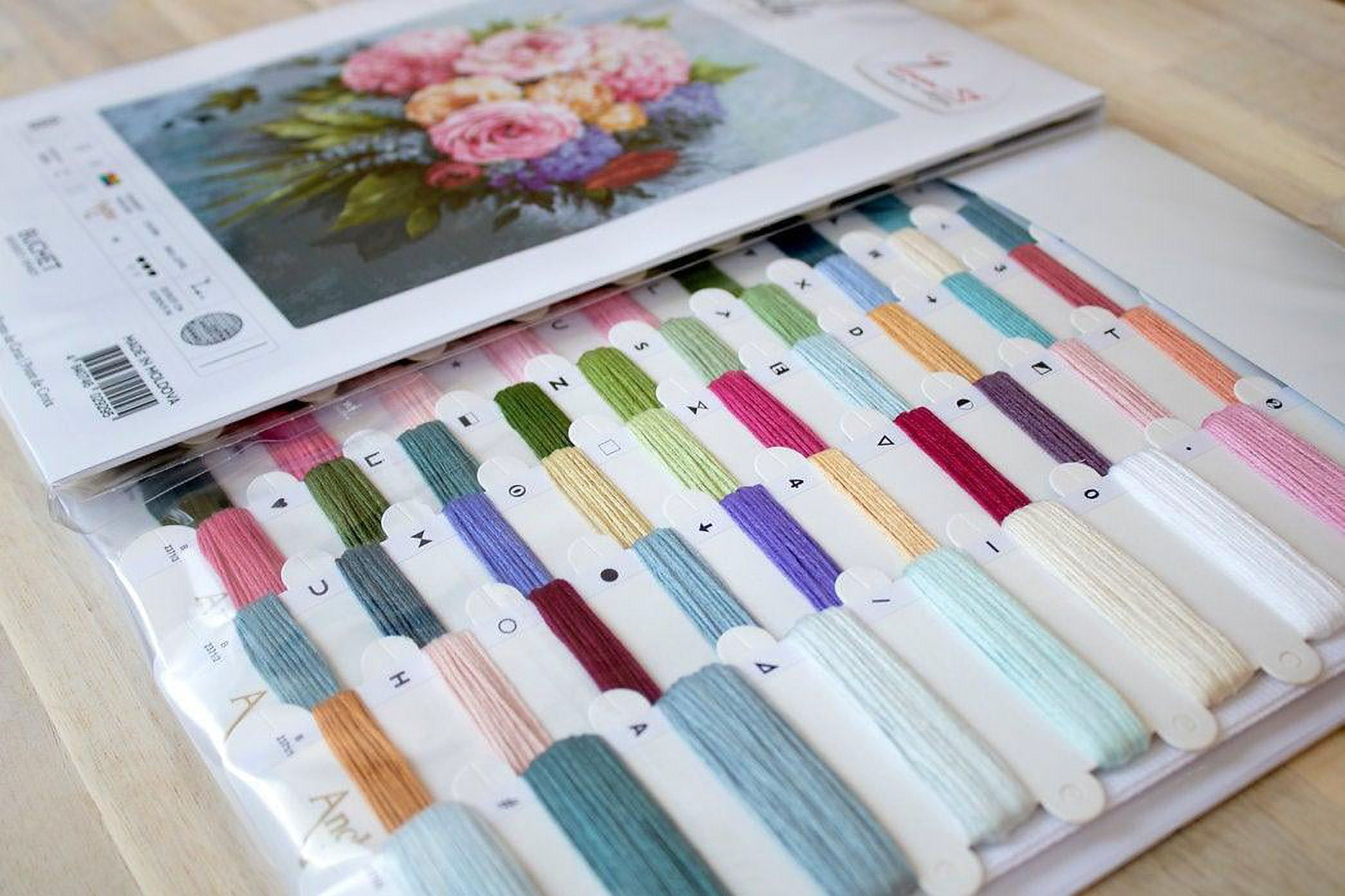 Counted Cross-Stitch Kit Bouquet B2371L Needlework Flowers By Luca-S Canvas Cotton Pink Yellow Blue Green