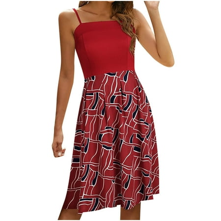 

Sweater Dress for Women White Dress Women Women Fashion Splicing Sleeveless Strapless Printing Knee-Length Dress Clearance 2022 Maternity Dress for Photoshoot Long Sleeve Dress Red M