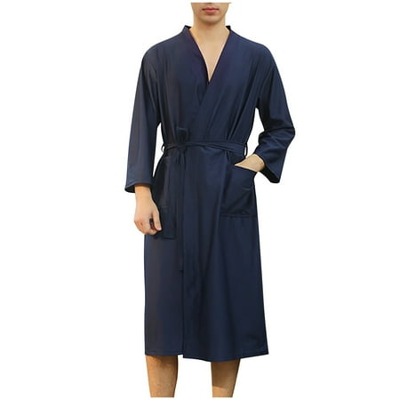 

Women S Sleepwear Unisex Pocket Breathable Knee Length Bathrobe Splicing Soft Sleepwear Spa Robe Womens Sleepwear Polyester Navy Xl