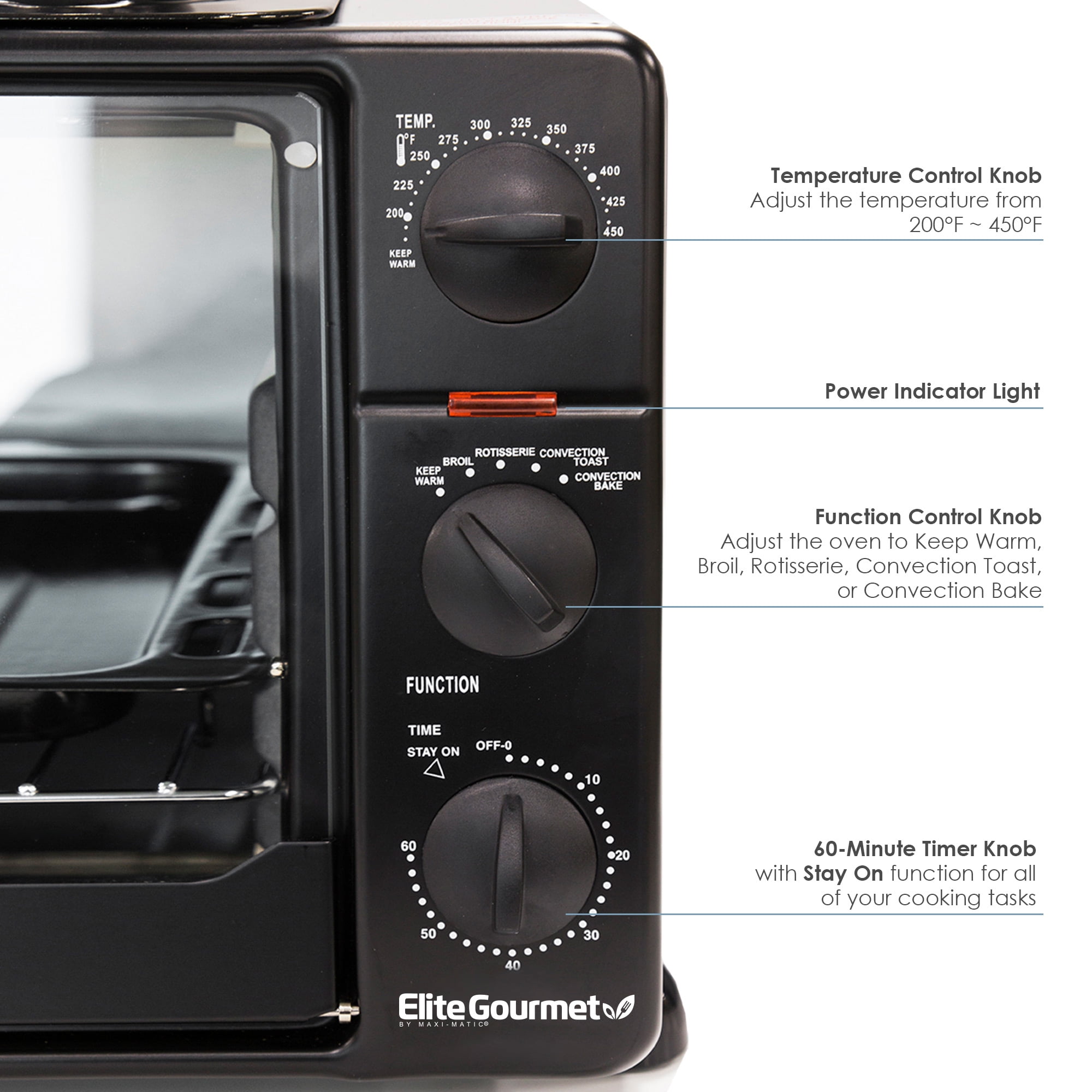 Elite Cuisine ERO-2008SZ Pro 23 L Toaster Oven w/ Rotisserie & Grill/Griddle 