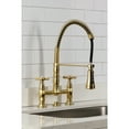 thumbnail image 4 of Kingston Brass GS1277BEX Essex Double-Handle 2-Hole Deck-Mount Pre-Rinse Bridge Kitchen Faucet in Brushed Brass, 4 of 7