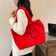 thumbnail image 3 of Bolso Hobo Holgado Con Lazo Lana Cordero Hombro Portátil Gran Capacidad Ins () Rojo, 3 of 9