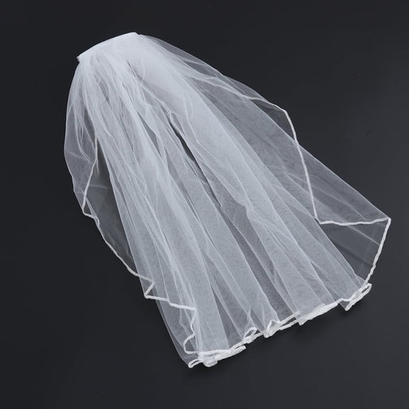 Elegant Short Wedding Veil Tulle Bridal Veil with Comb and Ribbon for Bride Flower Girl Wedding Party Photography (White)