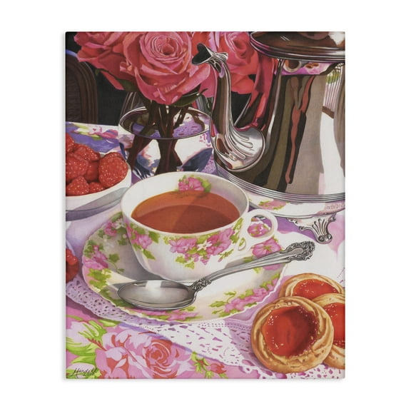 Stupell Industries Tea & Strawberry Cookies Food & Beverage Painting Gallery Wrapped Canvas Art Print Wall Art, 16 x 20