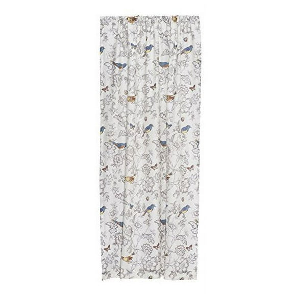 Levtex Home - Mockingbird - Drape Panel/Curtain (55x84in.) with Rod Pocket - Grey Toile with Birds and Butterflies - Orange, Teal, Red and Blue - 100% Cotton